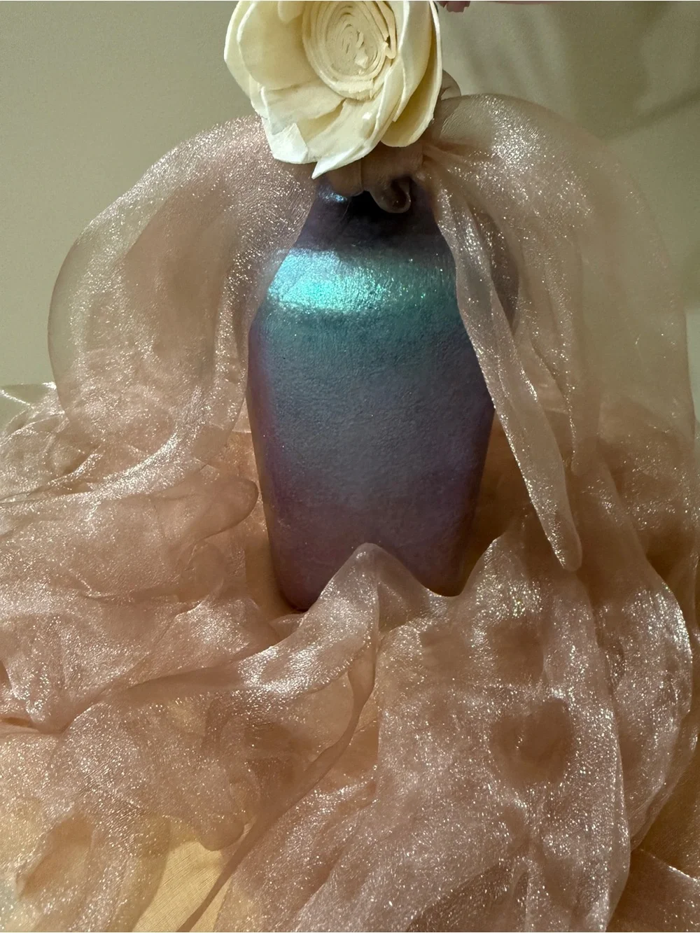 Color shifting vase Dusty Pink and Cream Wood & Dried Floral Arrangement